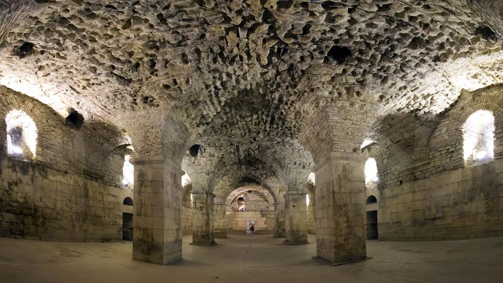 The vaulted Roman substructures beneath Diocletian's Palace in Split, used as Daenerys' throne room in Game of Thrones