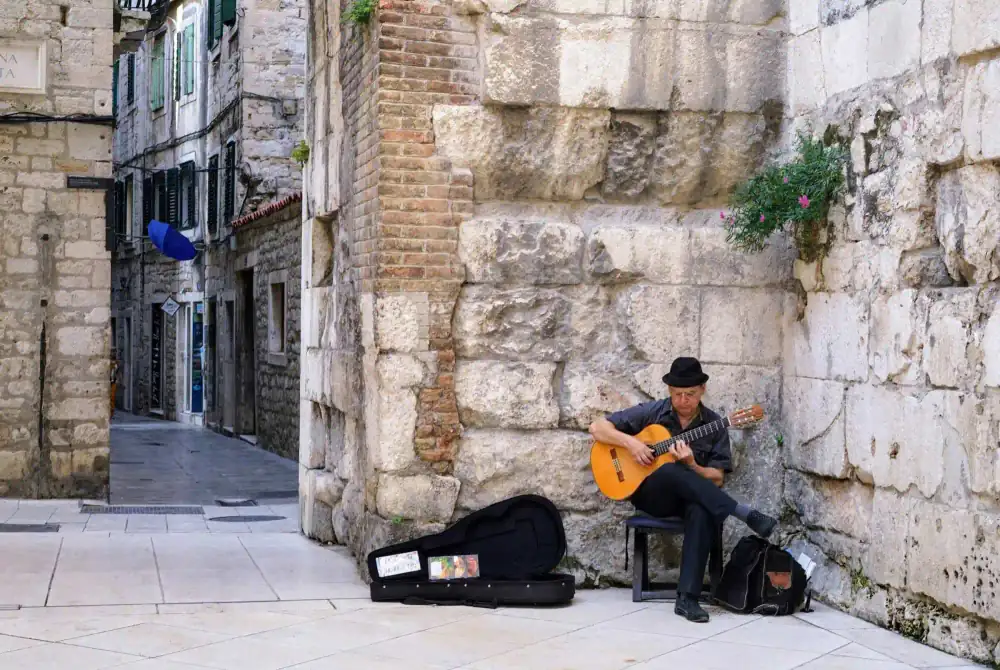 A quiet stone alley away from the crowds in Split, Croatia
