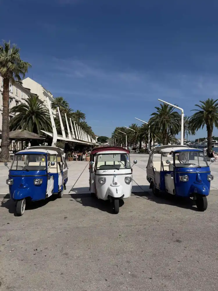 The tuk tuk stopped at a coastal lookout above the sea